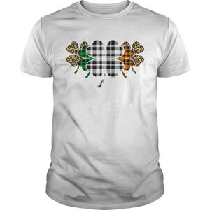 St Patricks Day Buffalo Plaid Leopard Shamrock Funny Irish Shirt